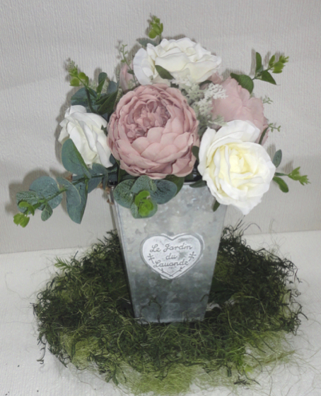 Dusky Pink & Ivory Peony & Rose Centrepiece in Metal Planter Centrepiece